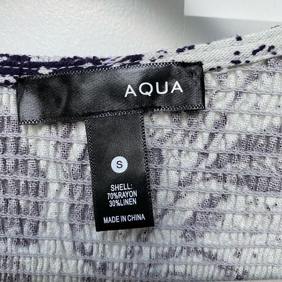 Aqua Luxury linen and Rayon long sleeve Blue floral Midi dress - Picture 5 of 7